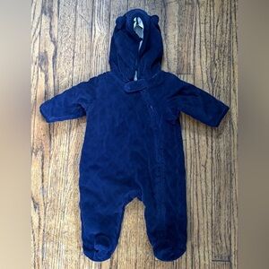Small Wonders Navy Blue Quilted Velour Bear Ears Baby Snowsuit 0 - 3 Months Cute